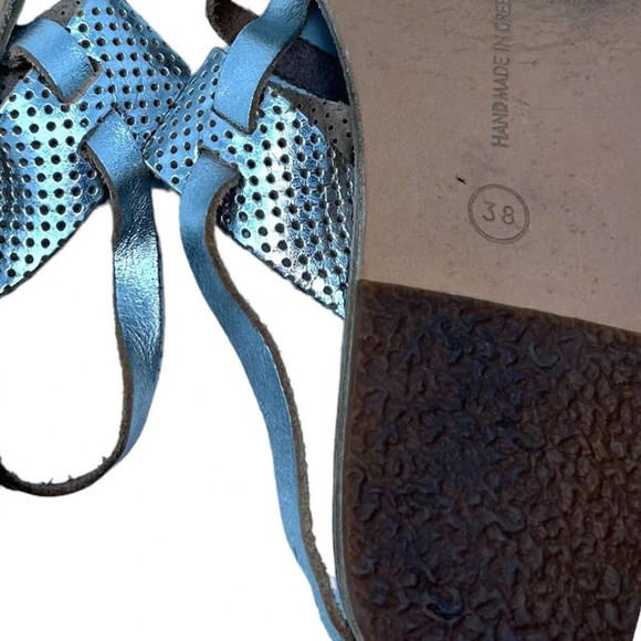 Ancient Greek Sandals Lasercut‎ Flat Leather Sandals Silver Size 38 US 8 - Picture 6 of 7